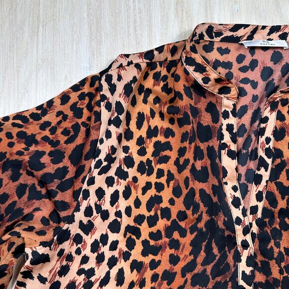 Natori Cheetah Animal Print Mandarin Sleepshirt Loungewear Caftan Dress XL - Picture 5 of 16